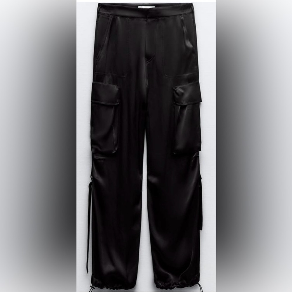 Zara Black Cargo Satin Pants